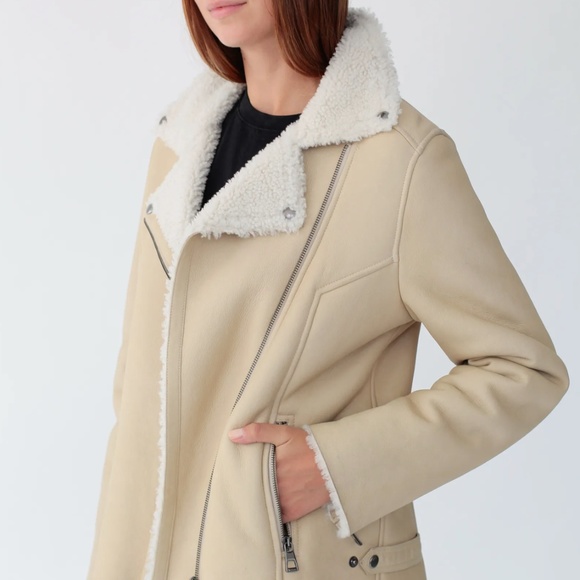 Real Curly Shearling Moto Jacket (beige) - Picture 2 of 9